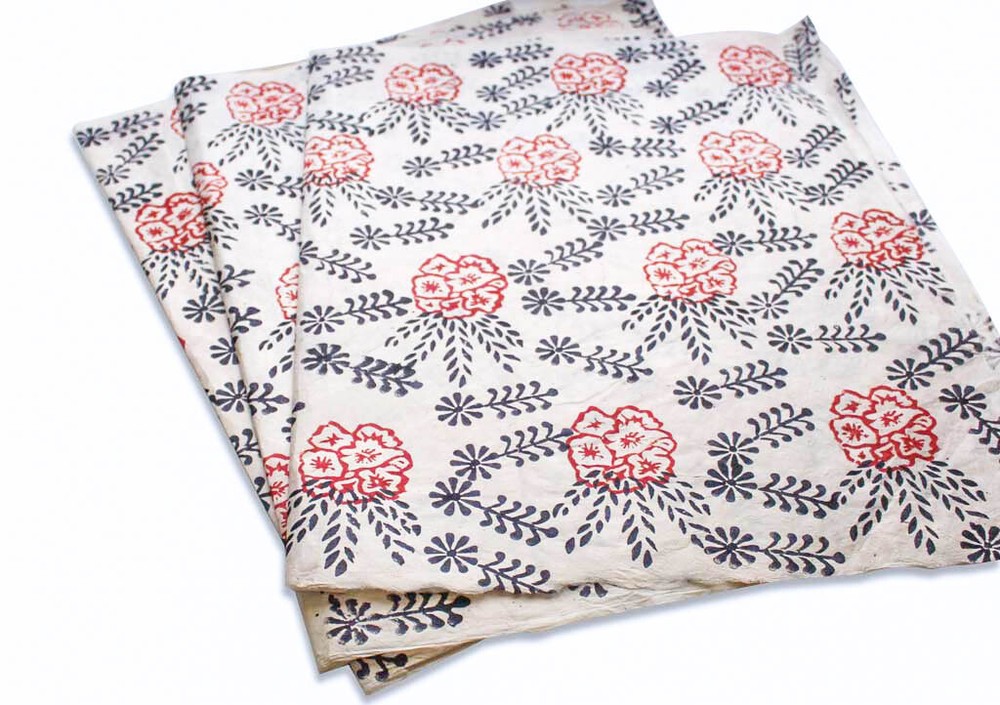 Beautiful Flower Printed Lokta Paper Handmade Wrapping Sheets