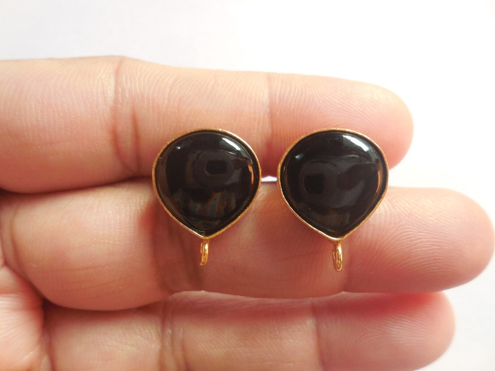 Black Onyx Stud Connector Ear Post Earring Gemstone Jewelry Making Charm DIY