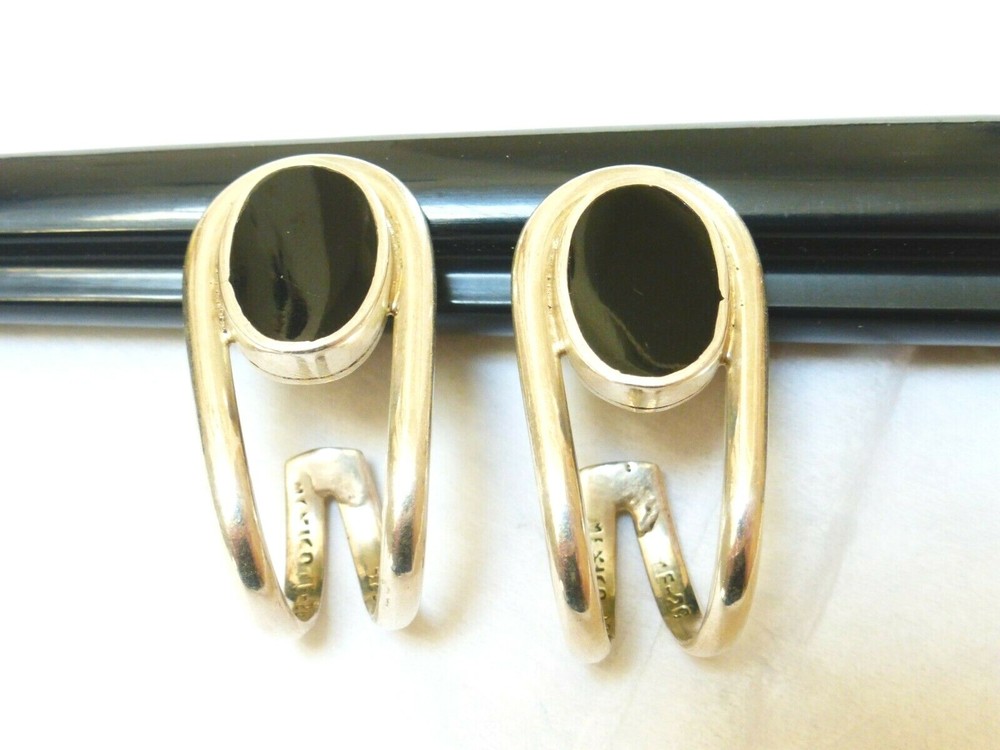 Vintage Onyx Mexico Sterling Silver Earrings