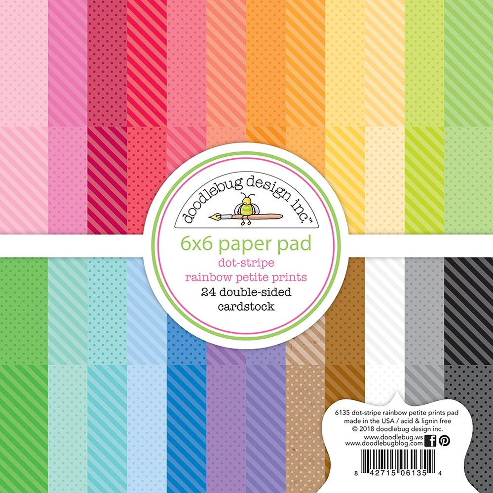 Doodlebug Petite Prints Double-Sided Paper Pad 6"X6" 24/Pkg Dot-Stripe Rainbow,