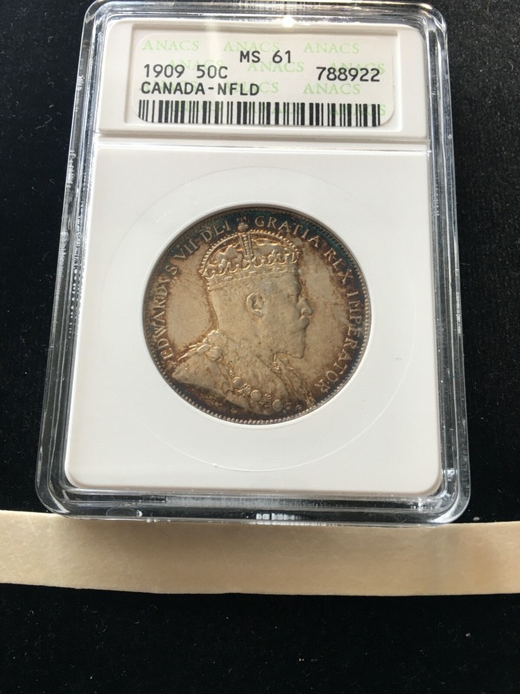 1909  ANACS Graded, Newfoundland ¢50 Cent, **MS-61**
