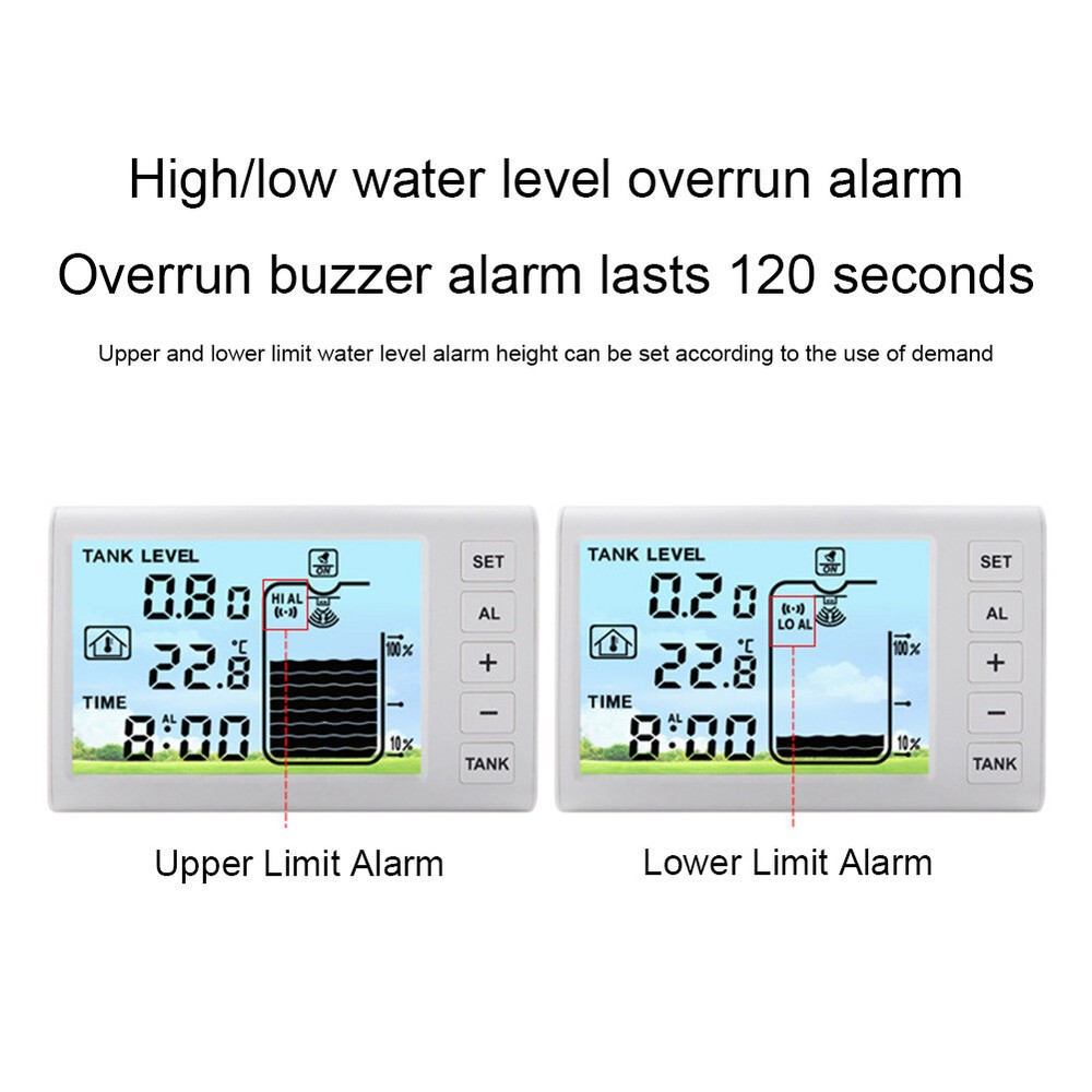 Ultrasonic Water Tank Liquid Depth Level Meter Temperature Sensor Time Display