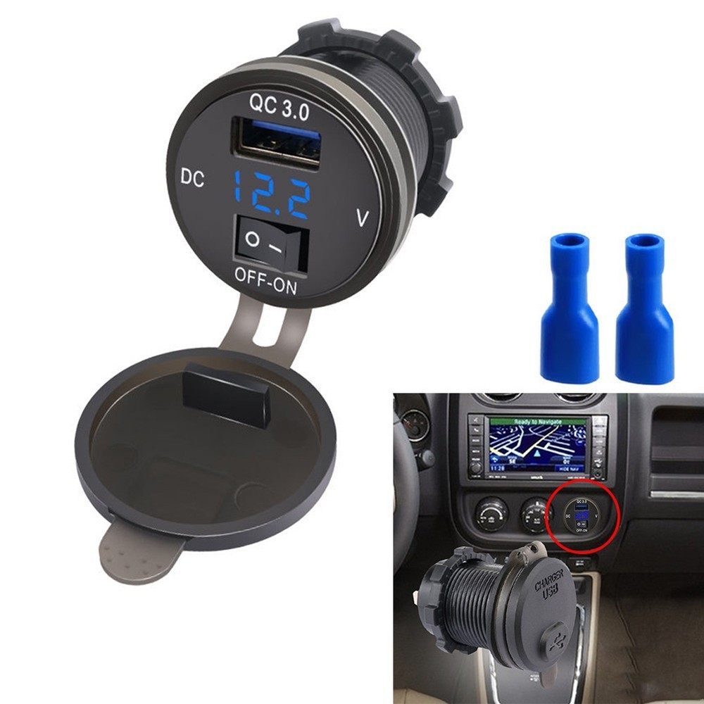 Car Charger ABS Black On&Off Switch USB Fast Charging USB Socket Voltage Monitor