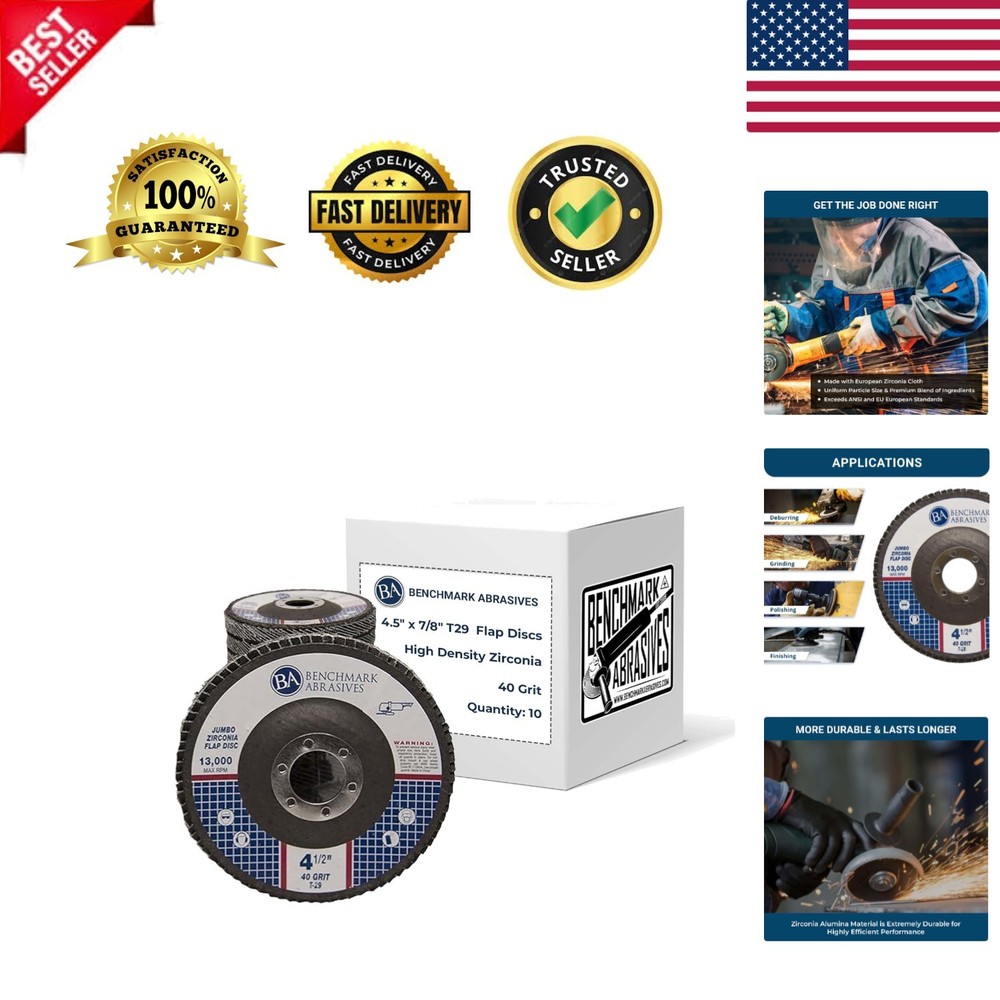 4.5"  Zirconia Flap Discs - 40 Grit Type 29 for Angle Grinder - 10 Pack