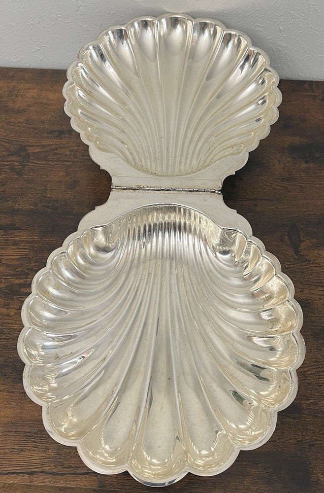 Leonard Silverplate Clam Shell Swan Handle Silver Plated Double Server Warmer