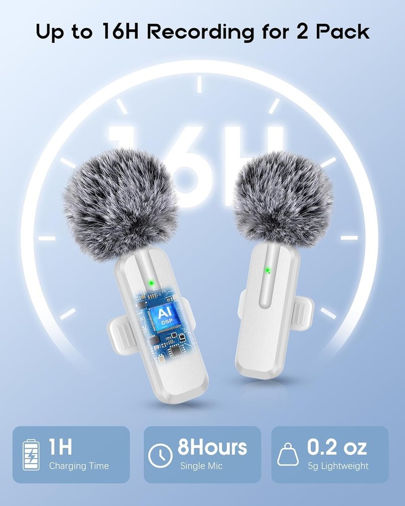 Wireless Mini Microphone Compatible With iPhone -2Pack Lavalier bluetooth Mic