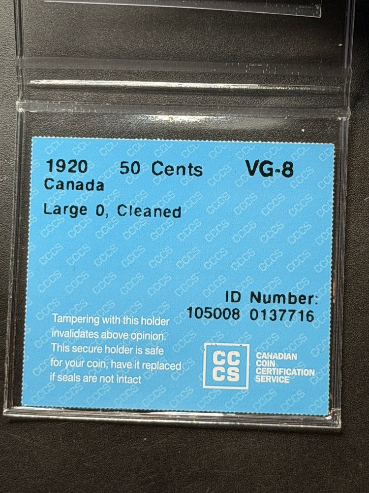 1920 Canada 50 Cent Large 0 CCCS Graded VG-8