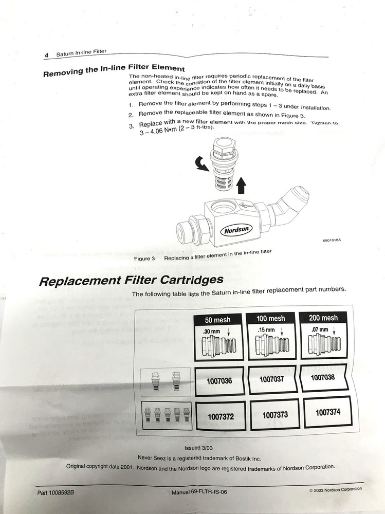 Nordson In-Line Filter 1008592B NOS