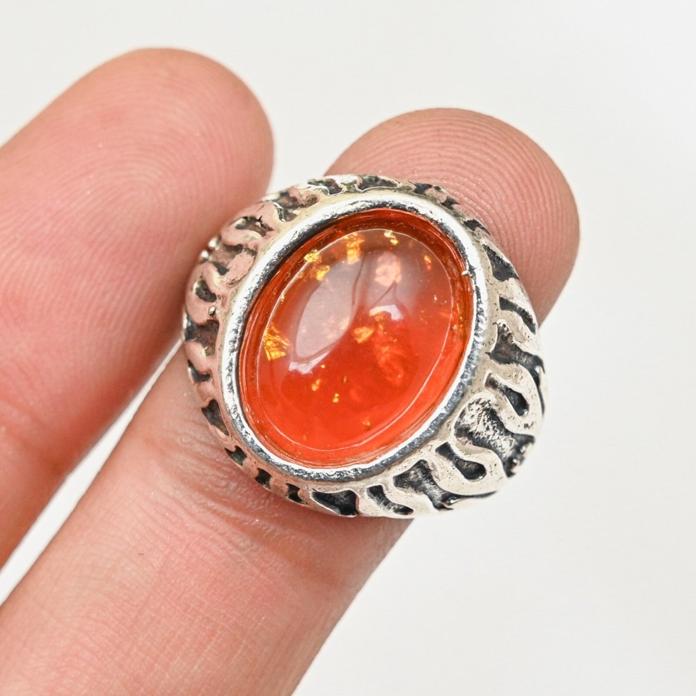 Baltic Amber Men's Ring Solid 925 Sterling Silver Statement Ring, All Size M131