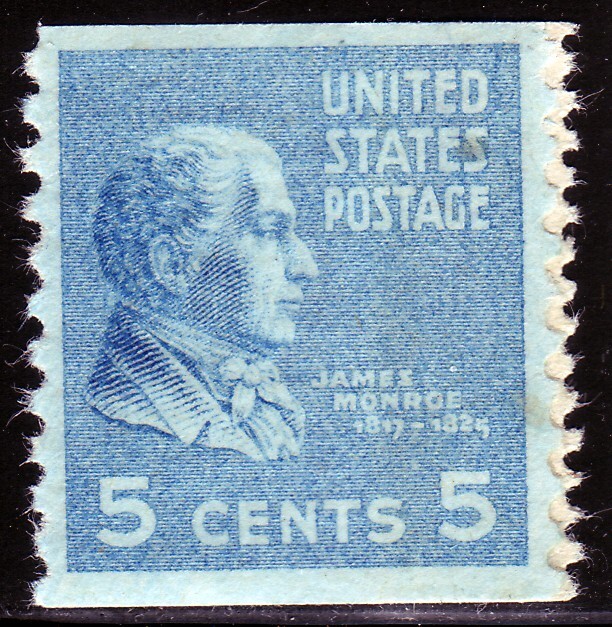 #845 MONROE PREXY JOINT LINE SINGLE. MEDIUM FINE 1. NEVER HINGED ORIGINAL GUM.
