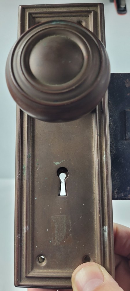Antique Bronze Door Knobs Plates Locking Hardware Set