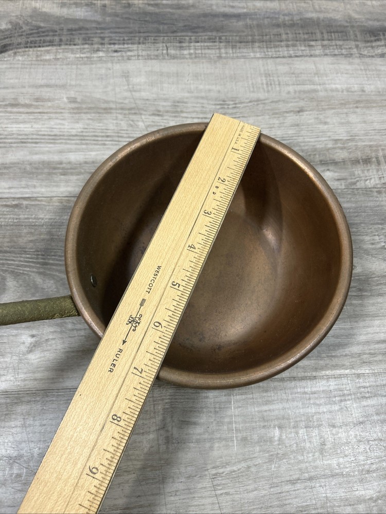 Vintage Copper Pot Pan With Hand Cast Brass Handle 9" Mid Depth