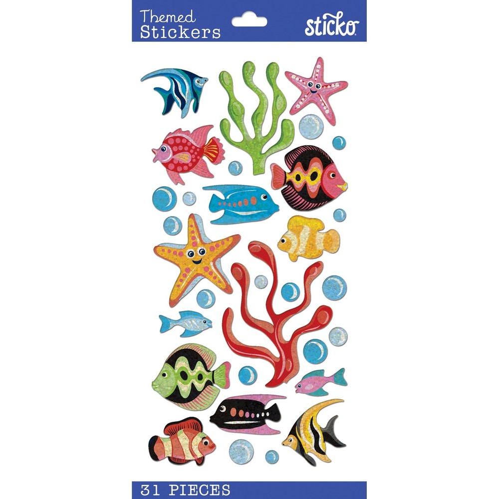 Sticko Themed Stickers-Vellum Tropical Fish - 12 Pack