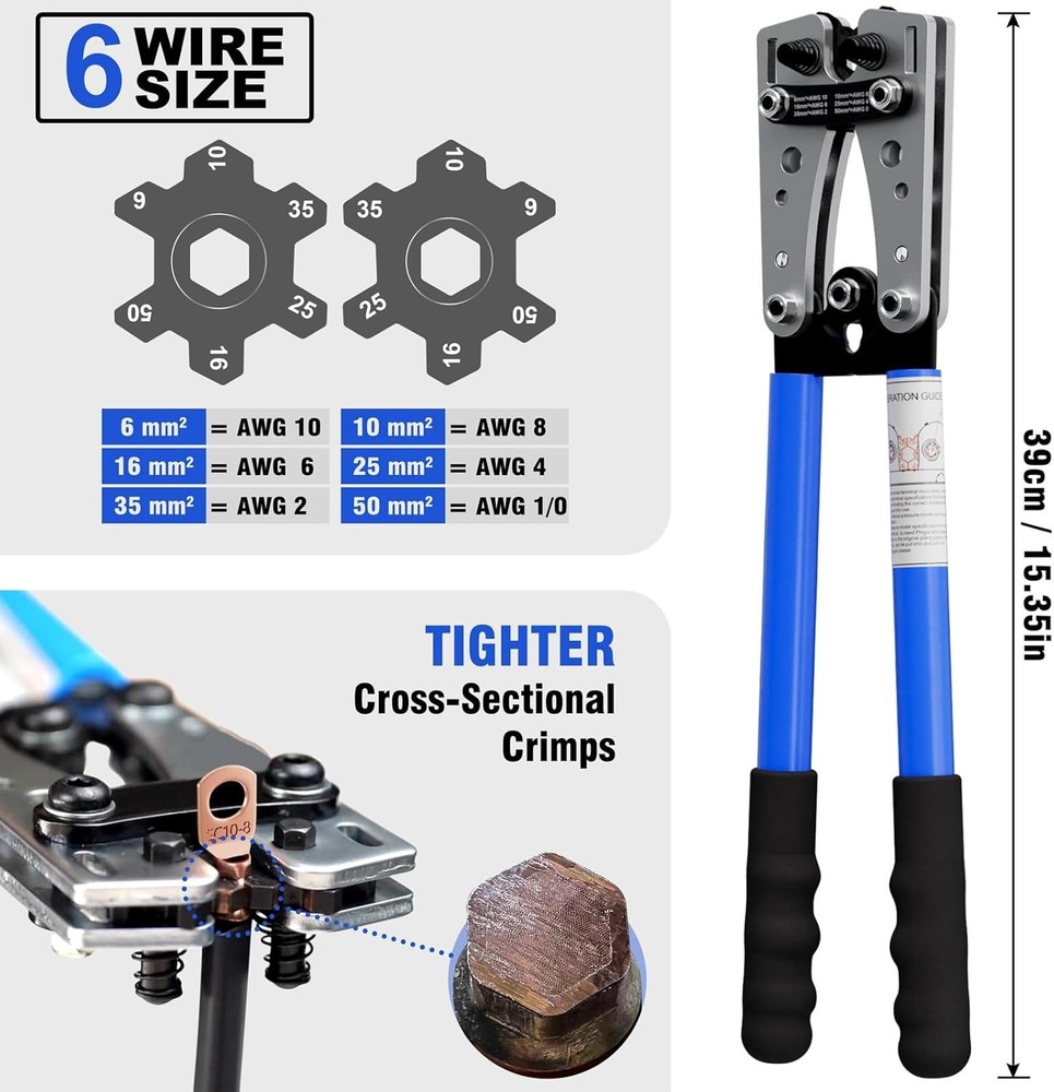 Ergonomic Battery Cable Crimper with Rotating Dies for Easy, Secure Connections