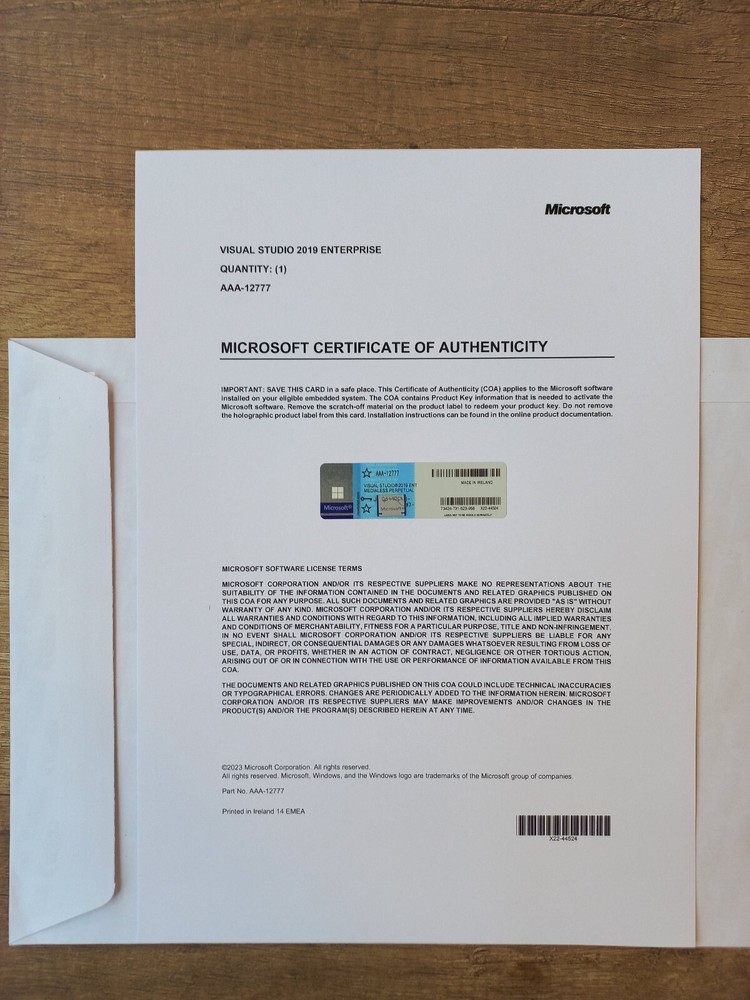 Microsoft Visual Studio 2019 Enterprise CoA AUTHENTIC License AAA-12777
