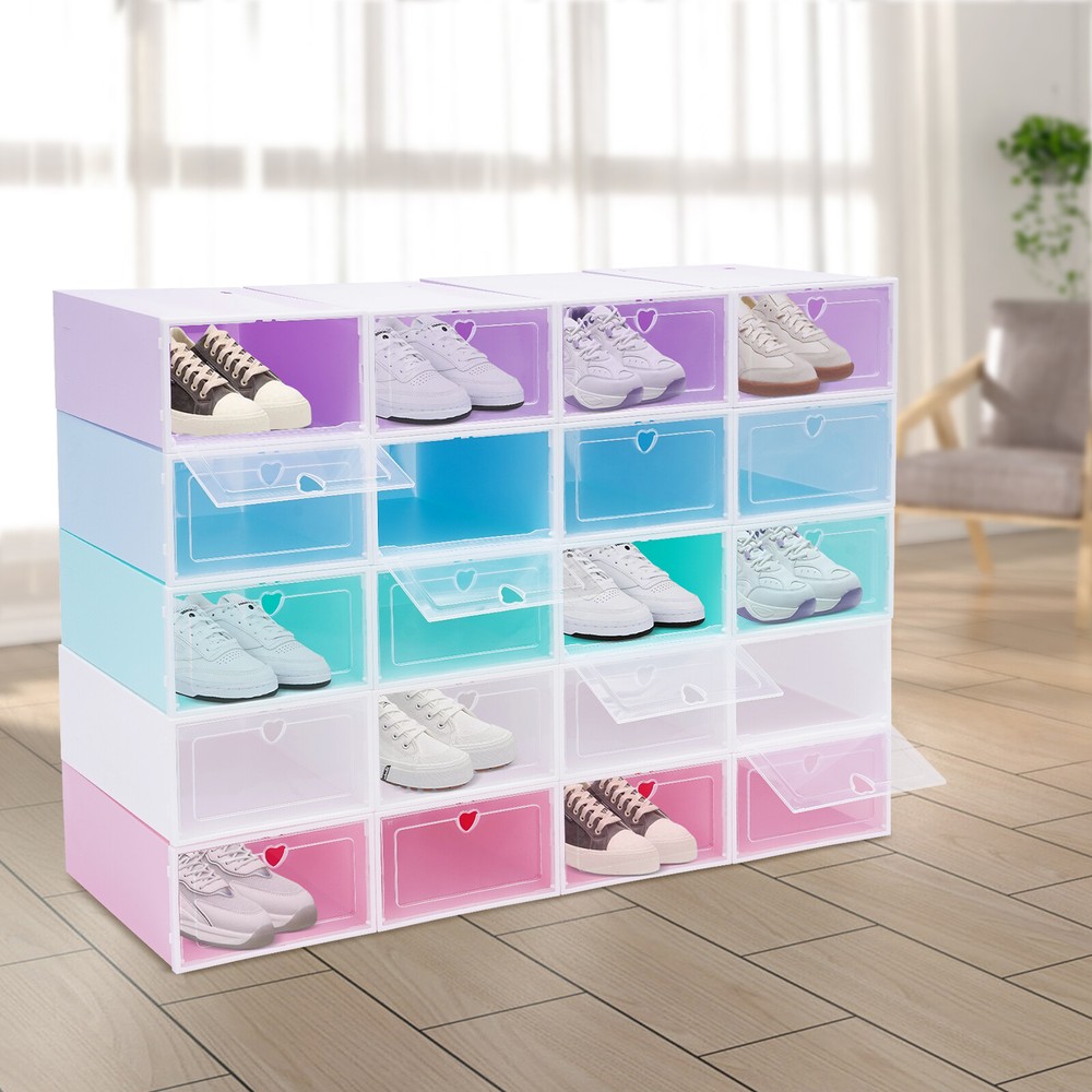 20 Pack Shoe Storage Box Stackable Sneaker Container Foldable Organizer Home