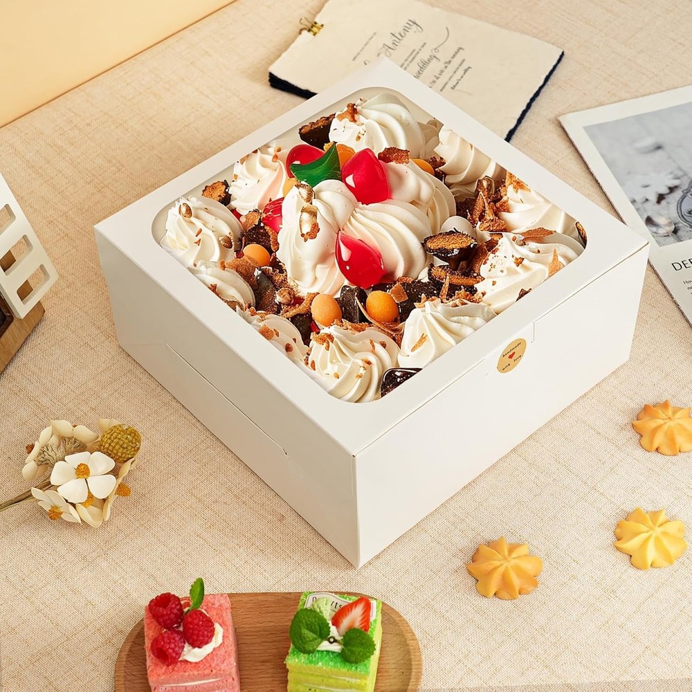 4 Pack Cake Boxes with Window Bakery Boxes for Cake Pie, 10X10X5 Inch