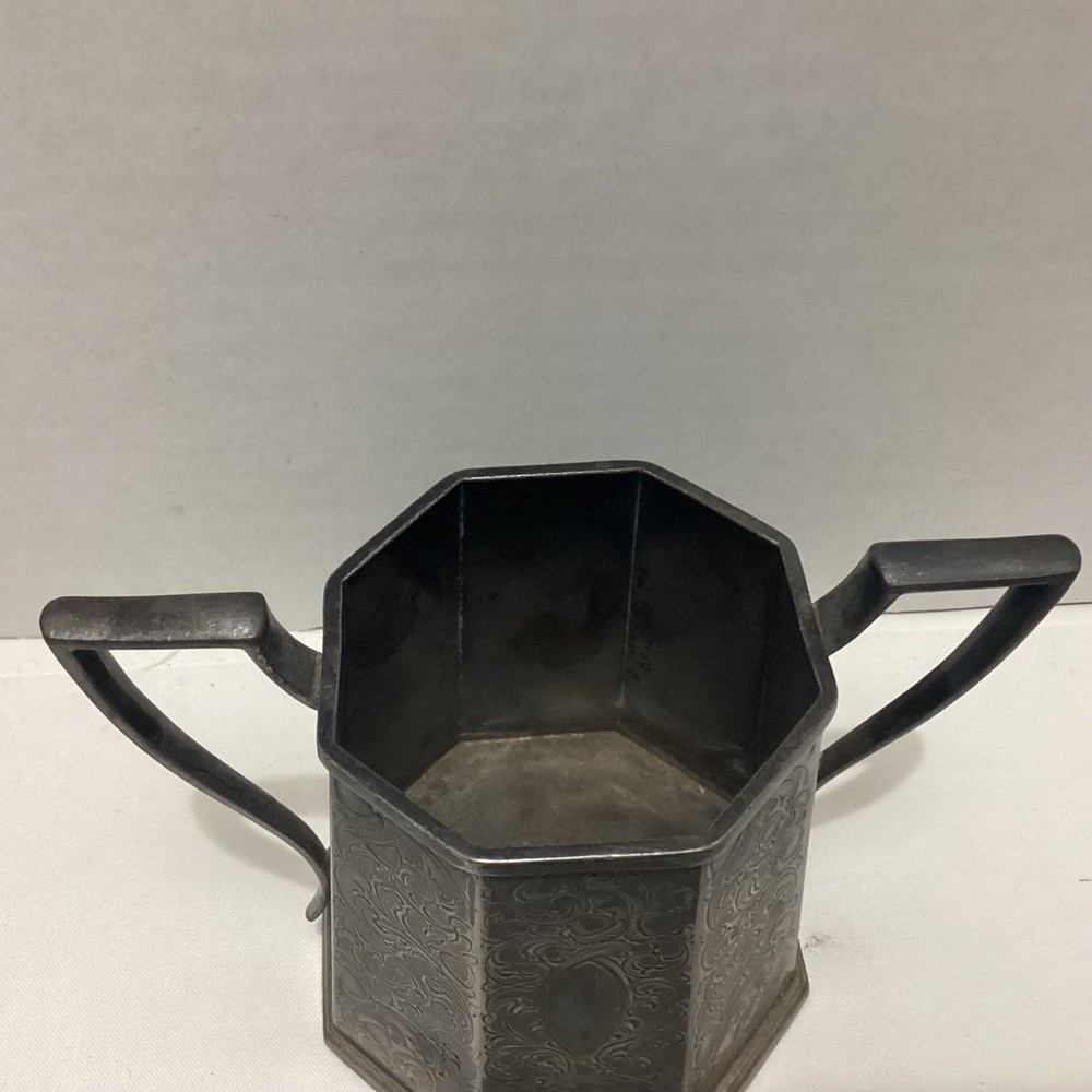 Vintage Derby Silver Octagon Sugar Bowl with Acorns Pattern