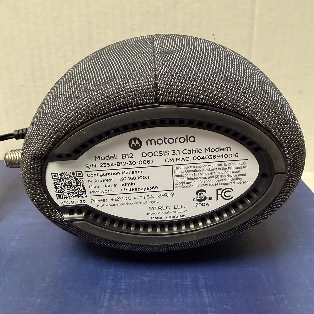 Motorola B12-30 Advanced Compact Cable Modem 2500 Mbps Max2.5 Gbps Port EUC