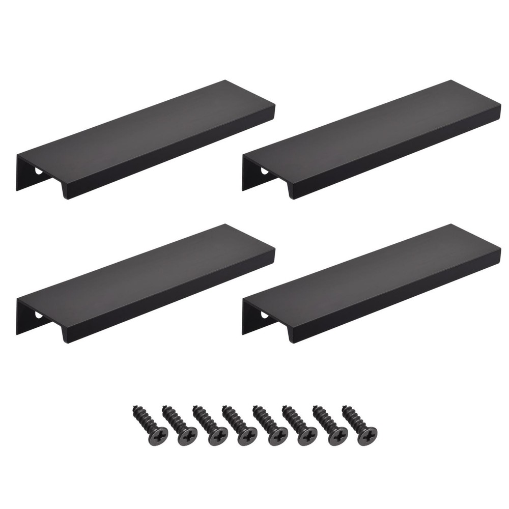 Edge Pull Handle 120mm/4.7 Inch Aluminum Alloy Cabinet Pull Black 4 Pcs