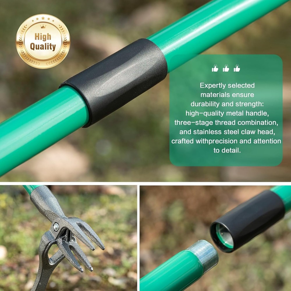 Weed Puller Tool Gardening Hand Weeding Tool with Long Handle 4 Steel Claws