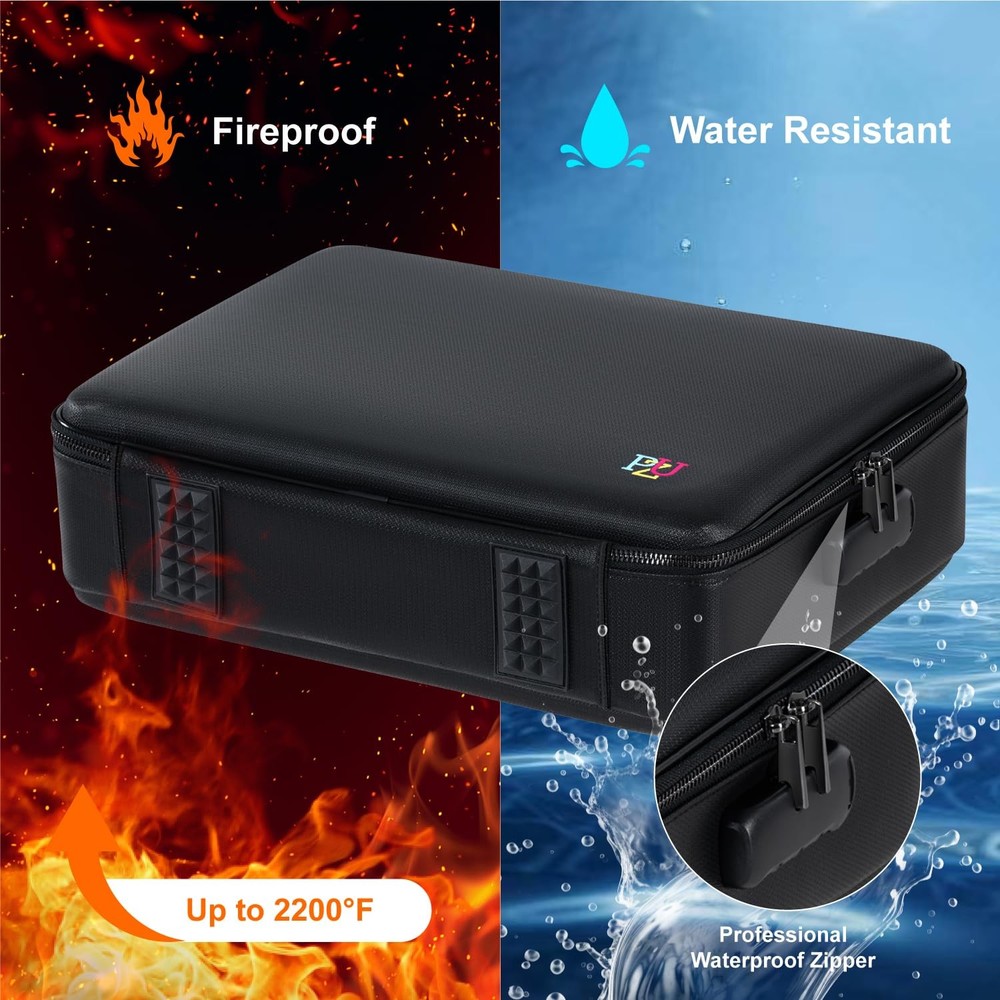 Fireproof Document Box - Hard-Shell Design Waterproof & Fireproof Document Sa...