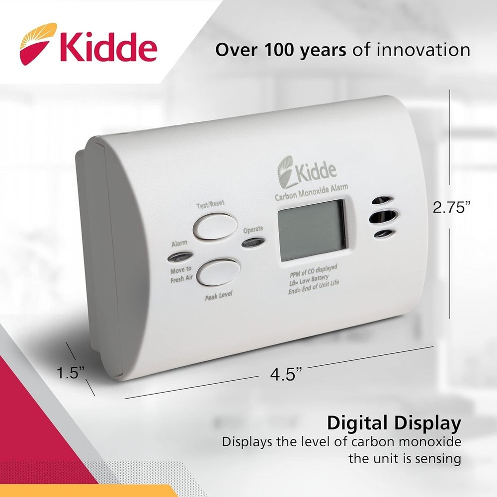 Kidde Carbon Monoxide Detector, AA Battery Powered CO Alarm with LEDs
