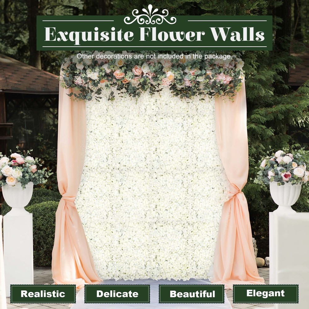 20 Pcs Silk Artificial Hydrangea Flower Wall Panels Wedding Backdrops Mats White