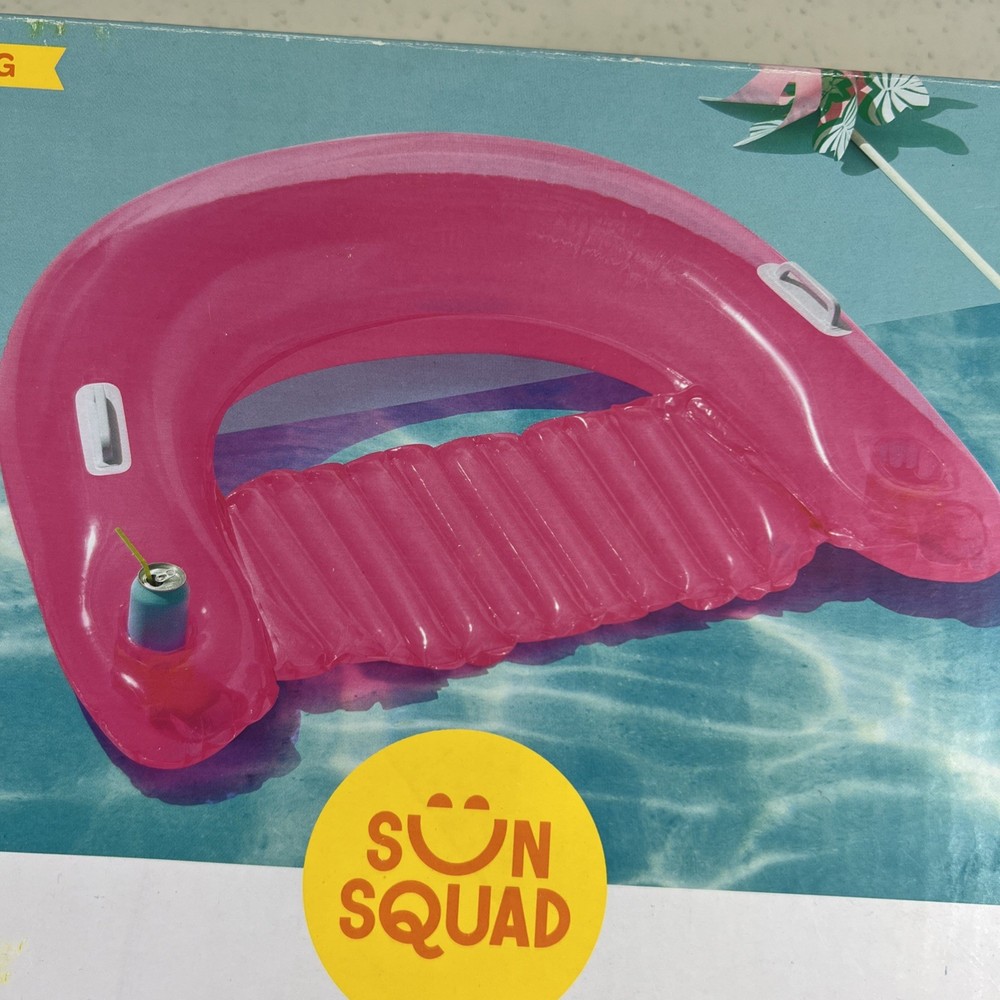 Sun Squad 4 Ft Long Pink Inflatable Pool Float Lounge Chair New