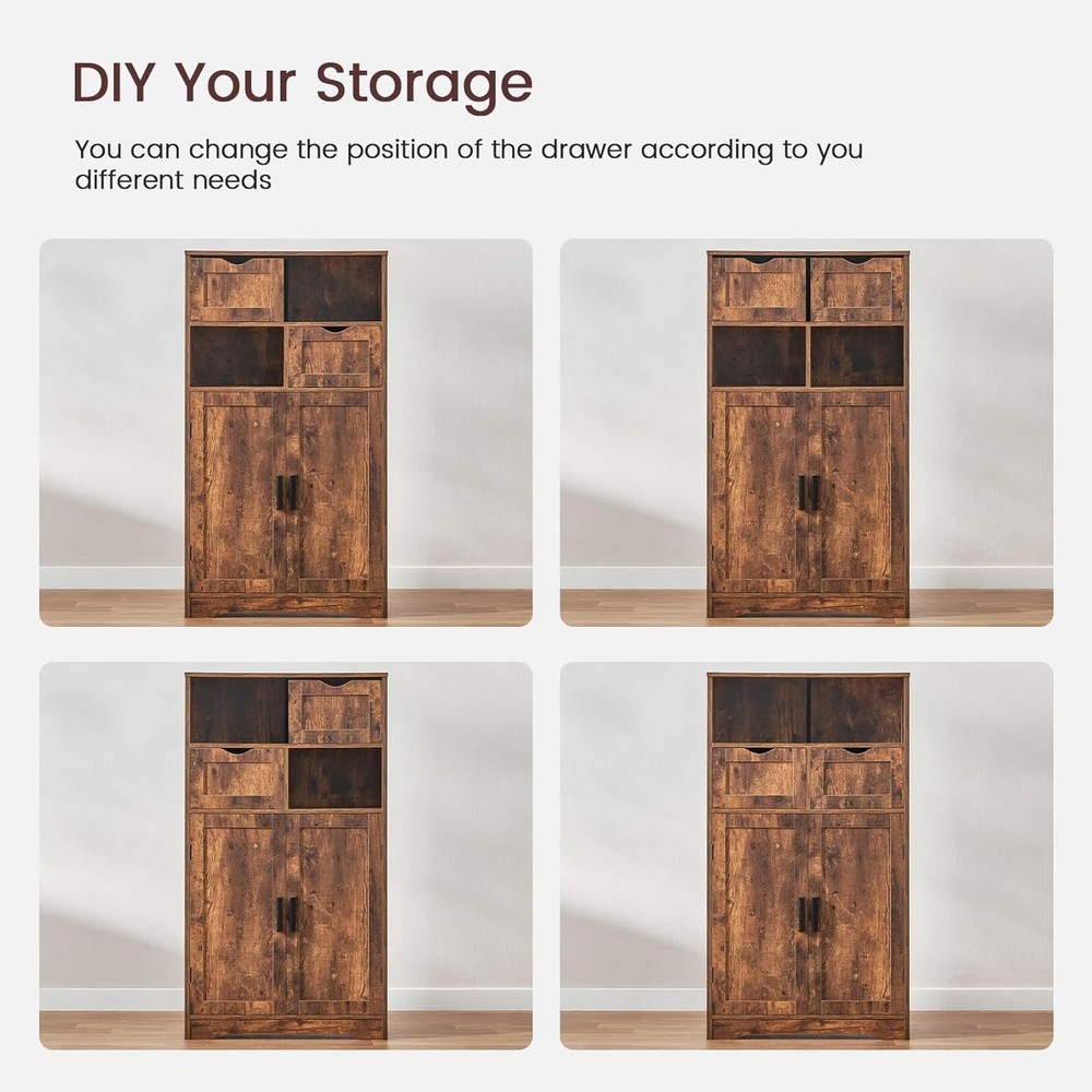 Rustic Brown 2-Drawer Cabinet with Adjustable Shelves