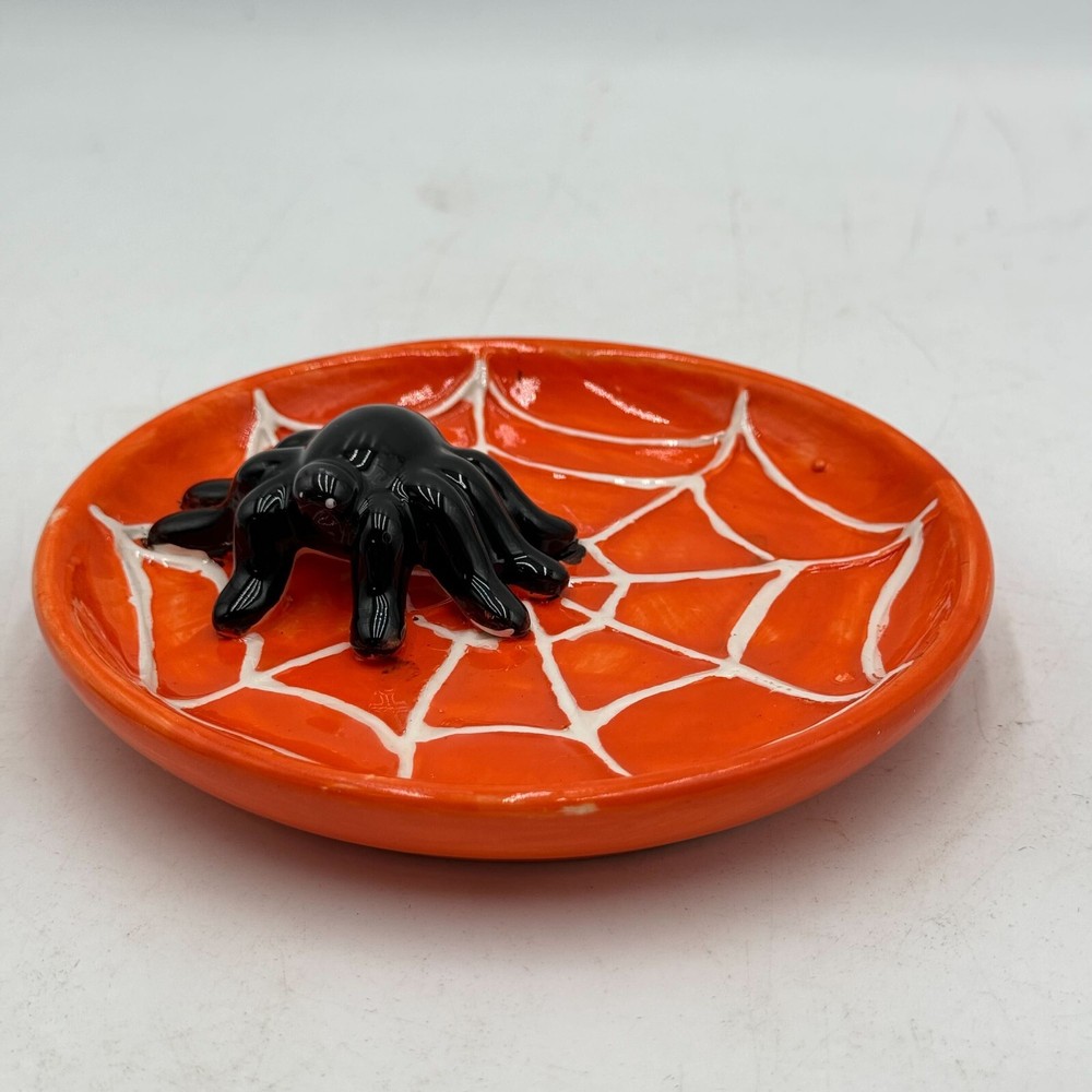 Halloween Ceramic Decorations - Round Candy Dish, Black Hand, Spider, Ghost