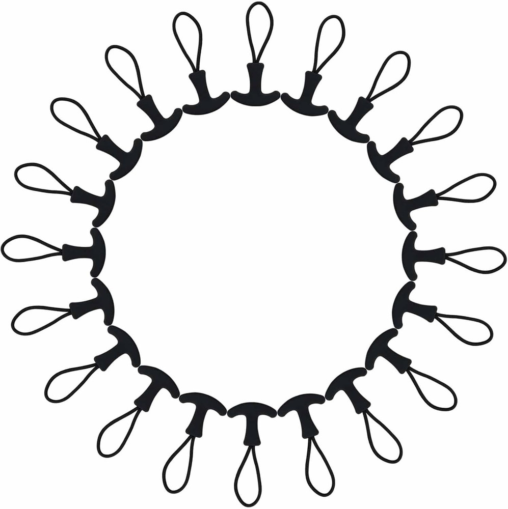 20pcs T-Shaped Zipper Pulls, Black Nylon & Plastic, TY202411271010, Zipper Pull