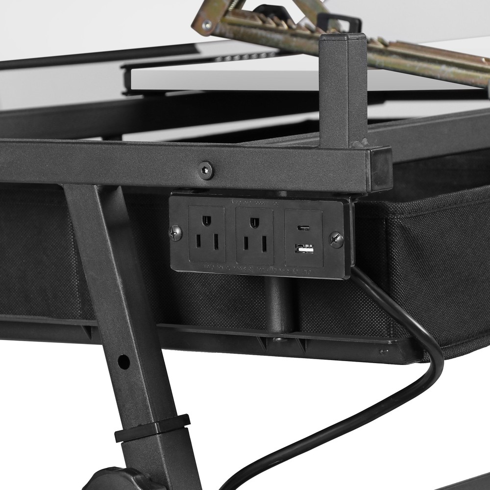 Drawing Drafting Table Stage Platform Adjustable Height W/ Stool Outlet White