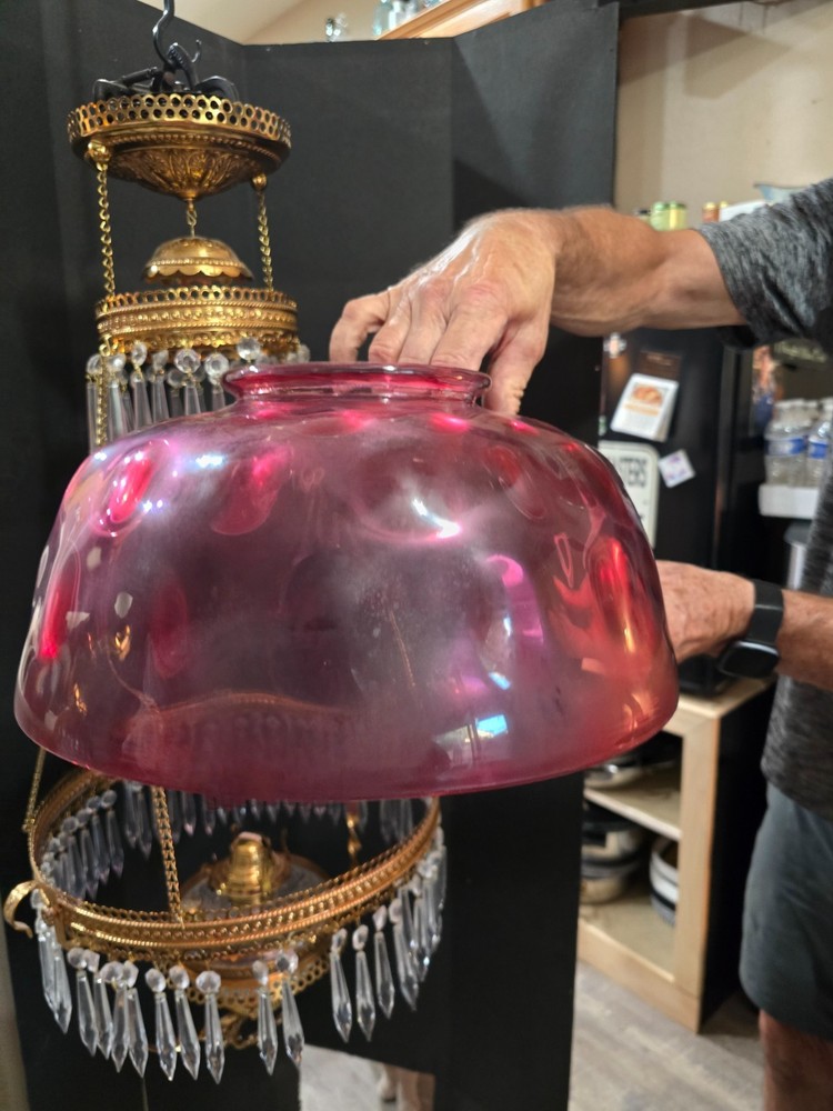 Ruby Glass shade - vintage kerosene chandelier