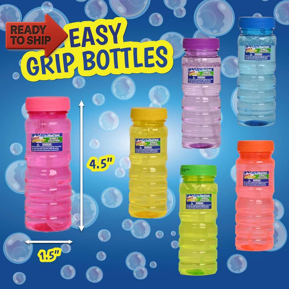 Sunny Days Entertainment 6 Pack Bubble Solution – 4Oz Bubble Blower Bottles Wit