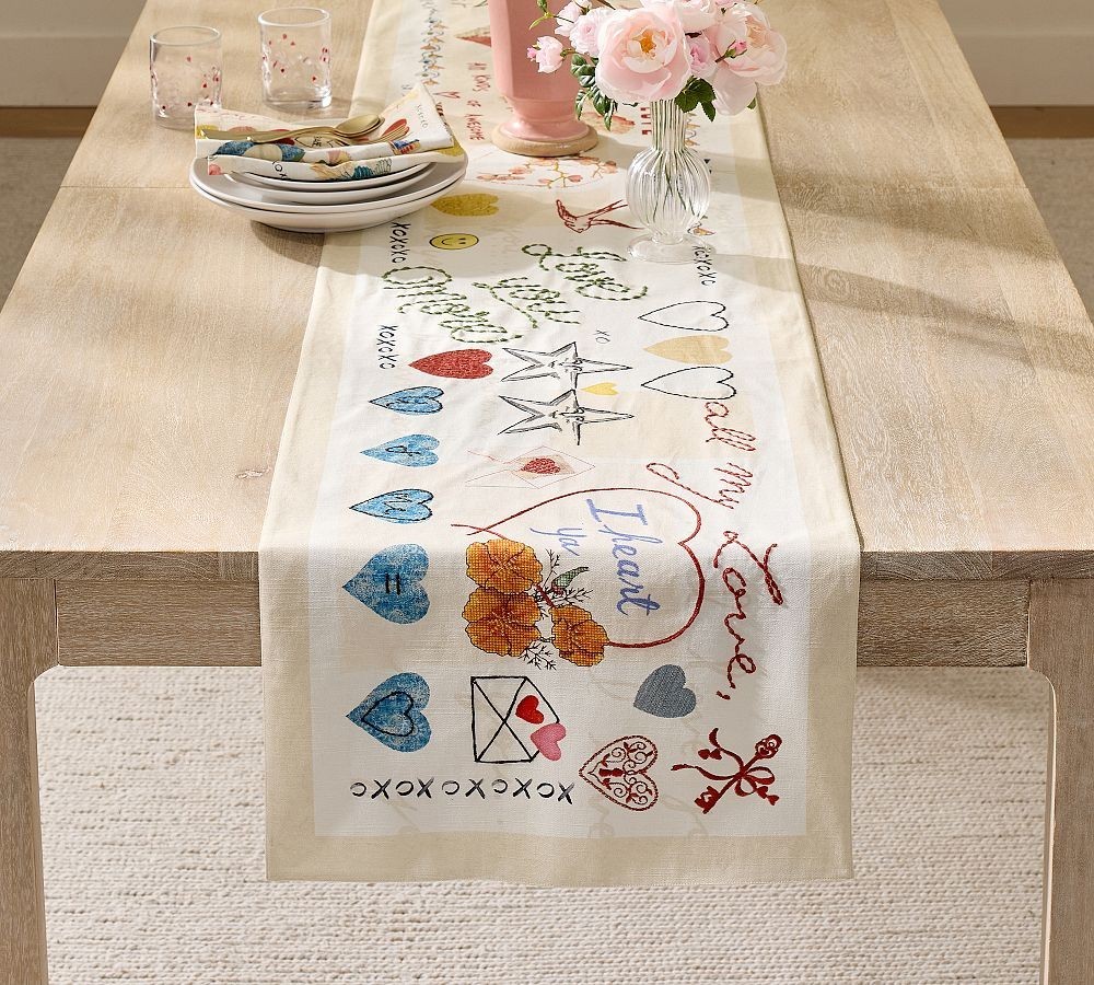 Pottery Barn Devin Cotton Table Runner NEW