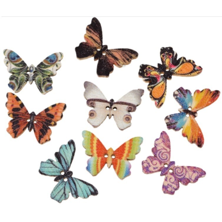 Printed Multicolor Butterfly Buttons - Shelly's Buttons - Craft Scrap Sewing