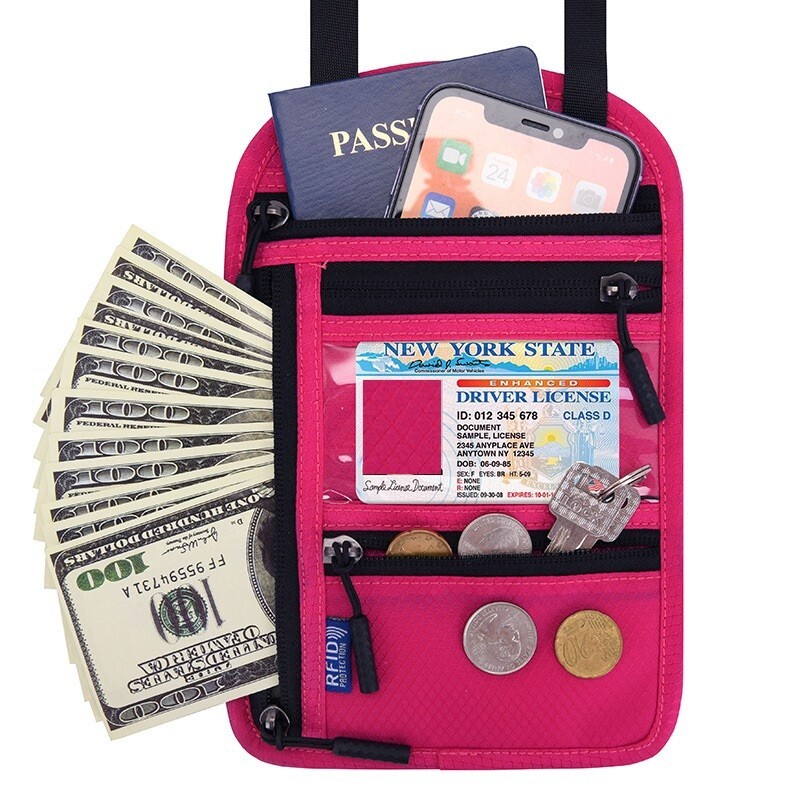 RFID Blocking Travel Neck Pouch, Passport Holder, Multicolor