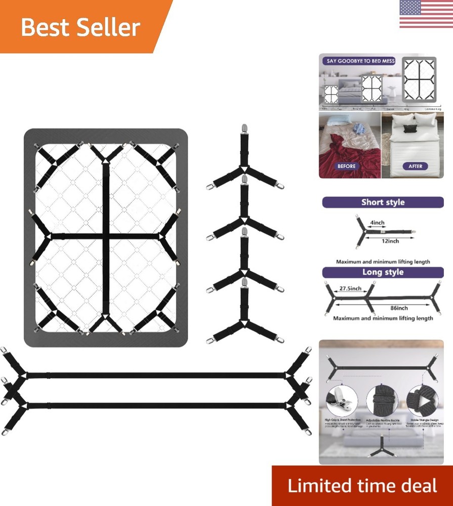 Luxury 6 PCS Bed Sheet Holders with Elastic Straps - Easy Install, Durable Black
