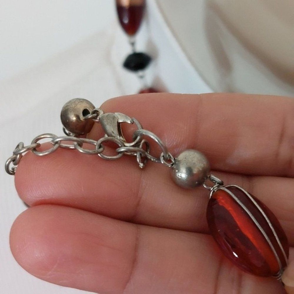 Wire Wrapped Glass Beads Beaded Extra Long Necklace