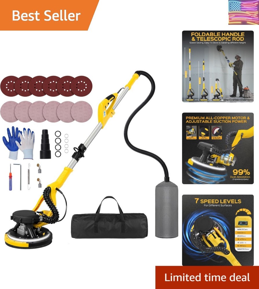Drywall Sander Tool, 8.5 Amp Popcorn Ceiling Removal Tool with 7 Variable Spe...