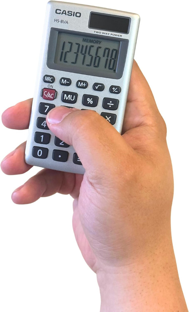 Casio Mini 6-Function Calculator Solar Powered with Battery Backup Large LCD