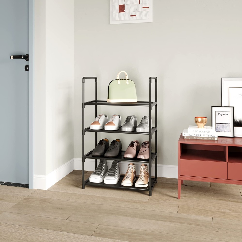 Yegazte Upgrade Stackable Small Shoe Rack, 4-Tier Shoe Shelf Storage Organize...