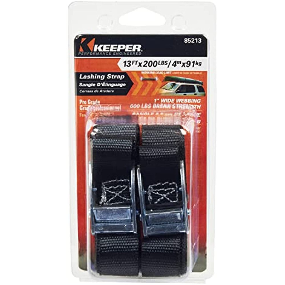 KEEPER – 1” X 13' Cargo Lashing Strap, 2 Pack - 200 Lbs. Working Load Limit