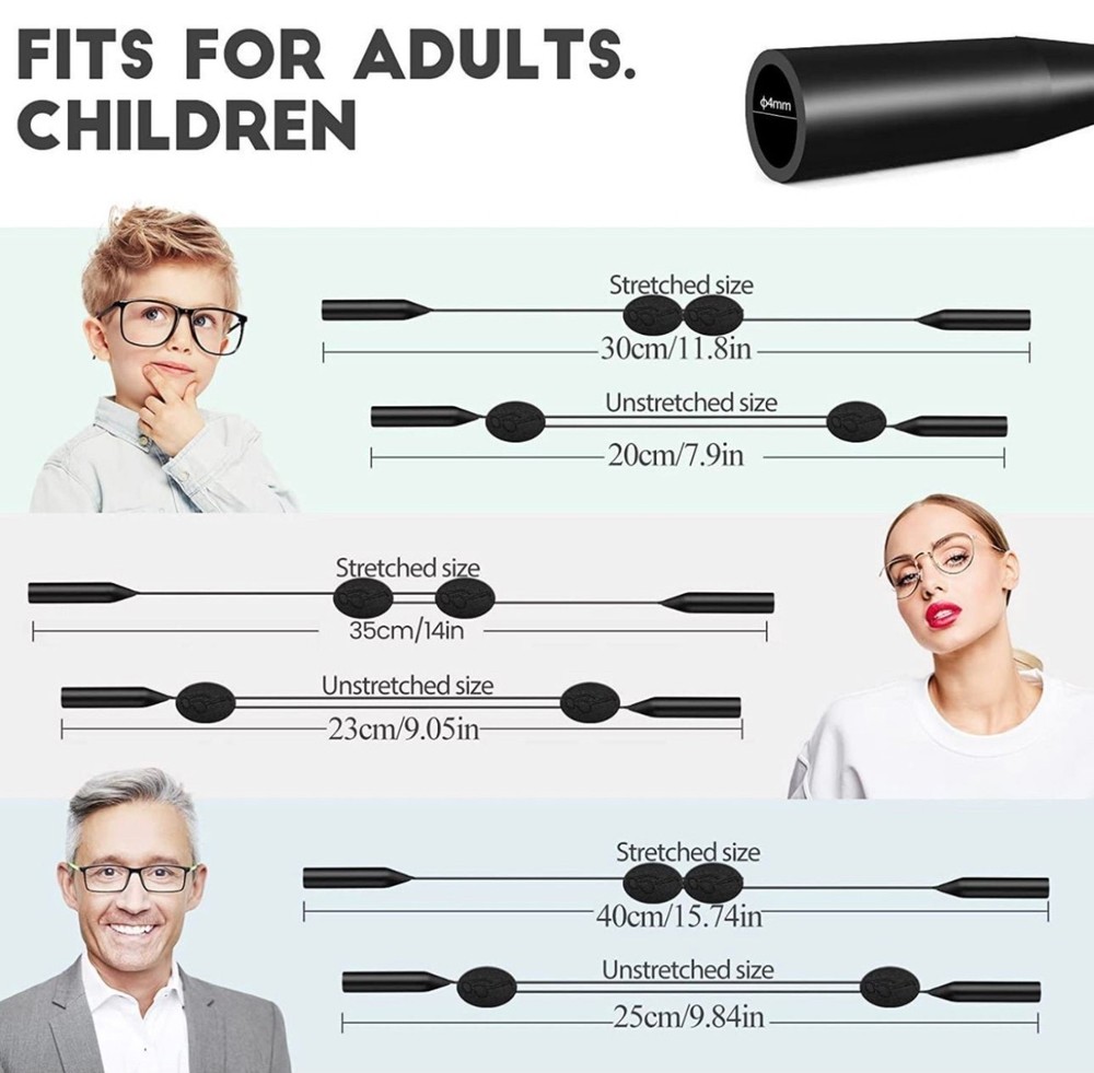 12Pcs Adjustable Glasses (4pcs) Strap and Ear Hook (8Pcs)
