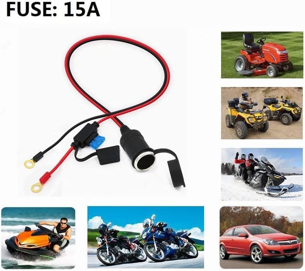 Water-Resistant 6FT Cigarette Lighter Extension Cable with 15A Protective Fuse