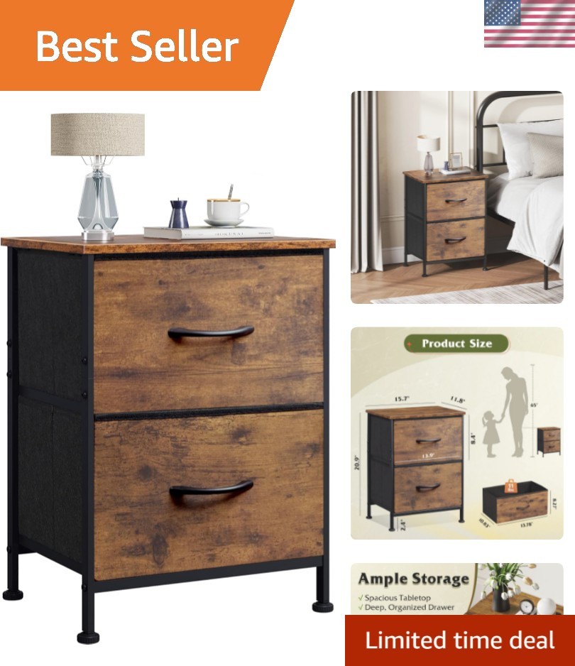 Stylish Bedside Table & Dresser Combo in Rustic Brown with Quick Assembly
