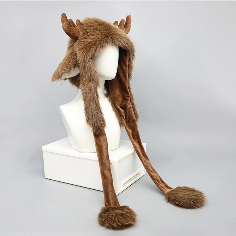 Christmas Hat Plush Elk Pullover Hat Winter Warm Hat Ear Cute Warm Cap Outdoor