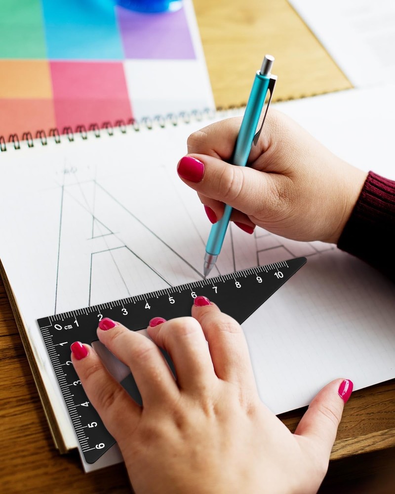 Triangular Ruler Set, 4 Pieces Aluminum Alloy Ruler, Metal Drafting Ruler,