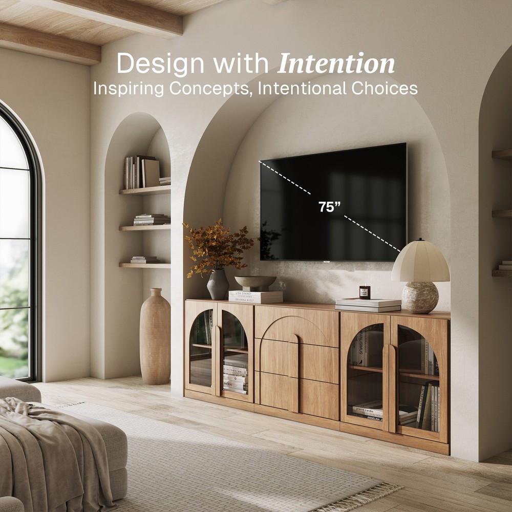 Modular Sideboard Cabinet Set with Storage, Camel/Ebony